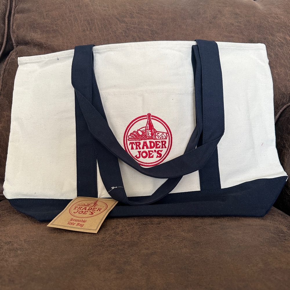 Trader Joe's Navy and White Tote Bag